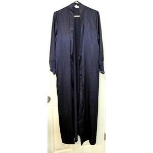Natori Women's Navy Blue Satin Kimono-Style Robe Lace Trim Long Size S